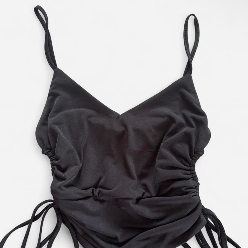 Black Womens Zara Ruched Spaghetti Strap Top